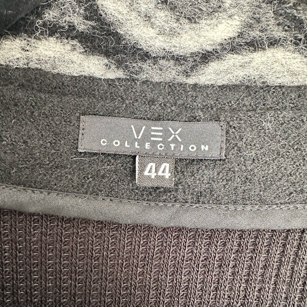 VEX COLLECTION Women’s Wool Blend Lagenlook Ruffle Gray BlackBlazer Sz 44 (14) - Picture 2 of 6